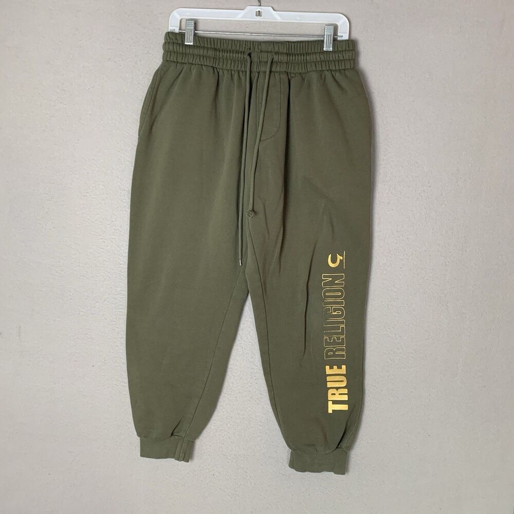 True Religion Joggers Men Medium Green Sweatpants Drawstring Athleisure Y2K